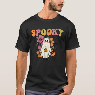Camiseta Gato fantasma Floral Retro Groovy Spooky Halloween