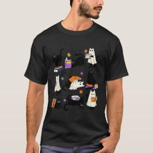 Camiseta Gato fantasma lindo amante de leer libros Hallowee