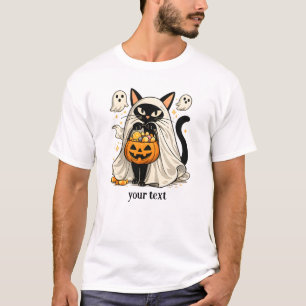 Camiseta Gato Fantasma Lindo Truco o Regalo de Halloween