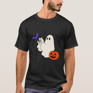 Camiseta Gato Fantasma Murciélago Calabaza Halloween Tempor