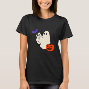 Camiseta Gato Fantasma Murciélago Calabaza Halloween Tempor