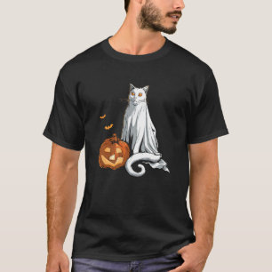 Camiseta Gato Fantasma Sábana de Calabaza Divertido Disfraz