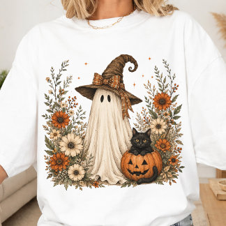 Camiseta Gato Fantasma y Calabaza | Fantasma caprichoso de