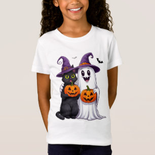 Camiseta Gato Fantasma y Escena de Halloween de Calabaza 👻