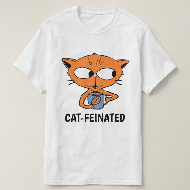 Camiseta Gato FEINADO con GATO que bebe café humorístico (Diseño del anverso)