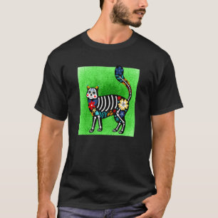 Camiseta Gato Feliz Calavera de Azúcar Día de los Muertos 