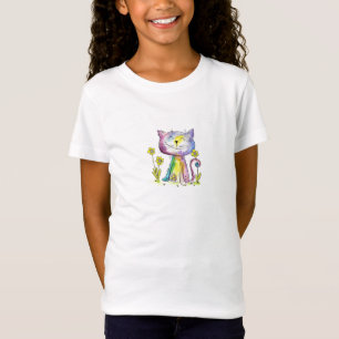 Camiseta Gato Feliz Caprichoso Adorable con Flores Amarilla
