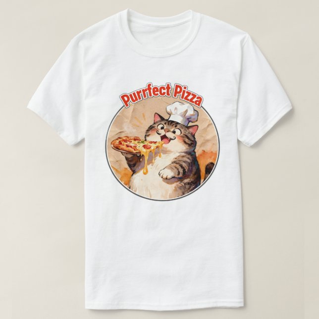 Camiseta Gato Feliz Chef con Pizza (Diseño del anverso)