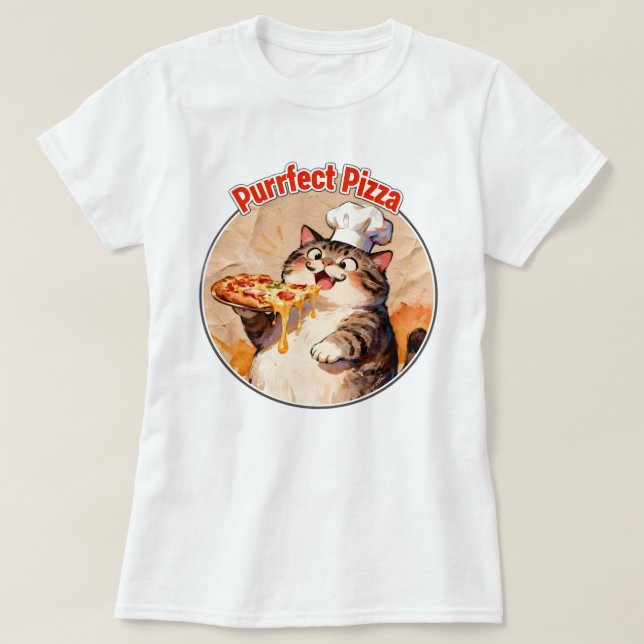 Camiseta Gato Feliz Chef con Pizza (Diseño del anverso)