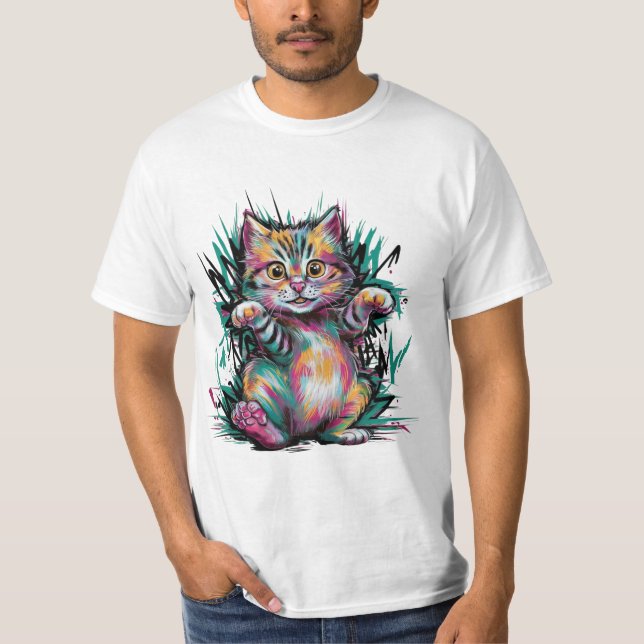 Camiseta Gato feliz colorido (Anverso)