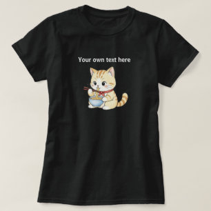 Camiseta Gato Feliz Comiendo Fideos Ramen