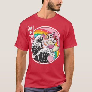 Camiseta Gato feliz comiendo Ramen Arcoiris Kanagawa Wave V