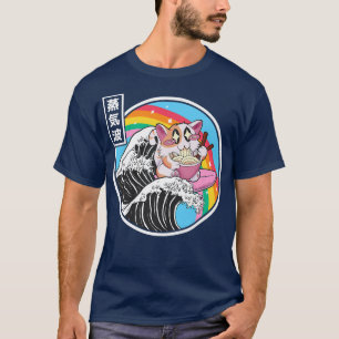 Camiseta Gato feliz comiendo Ramen Arcoiris Kanagawa Wave V