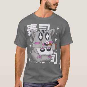 Camiseta Gato feliz comiendo sushi japonés estilo Kawaii An