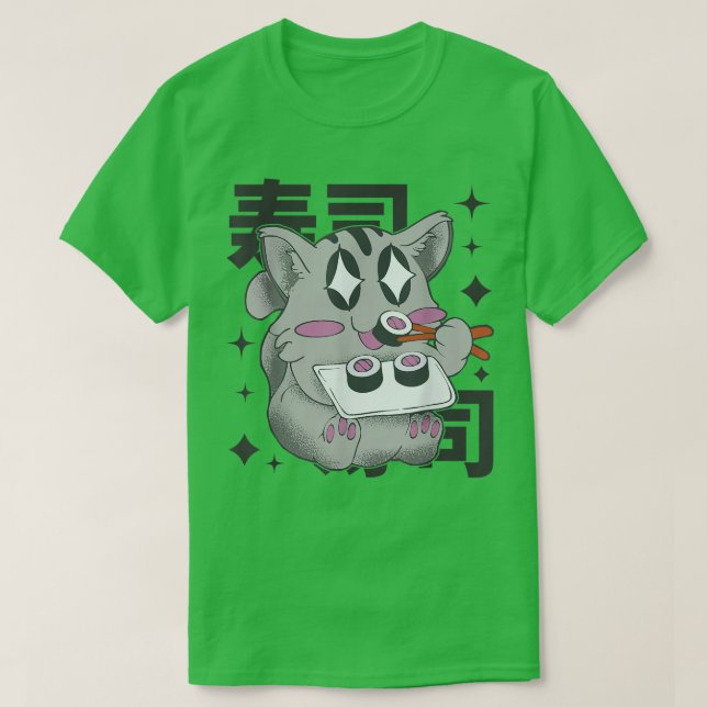 Camiseta Gato feliz comiendo sushi japonés estilo Kawaii An (Diseño del anverso)