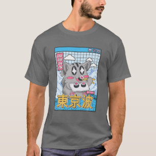 Camiseta Gato feliz comiendo sushi vaporwave Anime estético