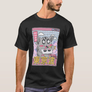 Camiseta Gato feliz comiendo sushi vaporwave Anime estético