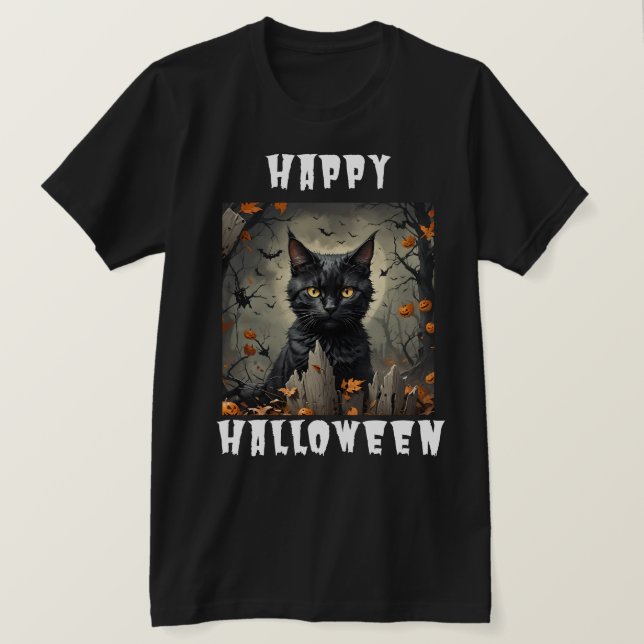 Camiseta Gato feliz de Halloween (Anverso del diseño)
