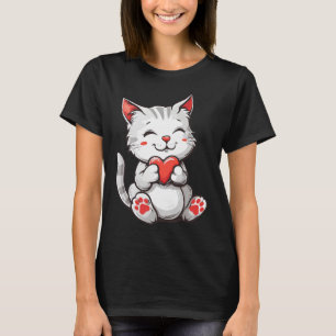 Camiseta Gato feliz del día de San Valentín sosteniendo el 