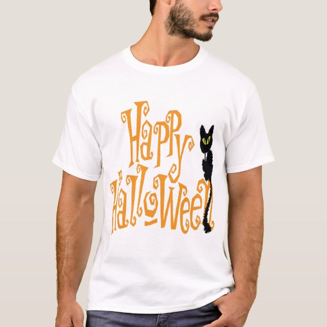 CAMISETA GATO FELIZ EN HALLOWEEN (Anverso)