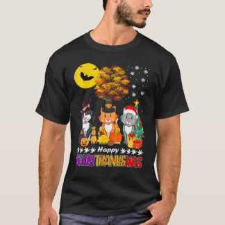 Camiseta Gato Feliz Hallothanksmas Halloween Día de Acción 
