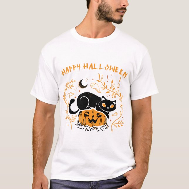 Camiseta gato feliz halloween amor (Anverso)