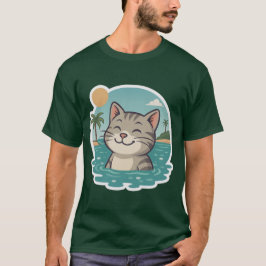 Camiseta Gato Feliz Nadando – Pegatina de Verano Oceánico
