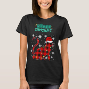 Camiseta Gato Feliz Navidad Cuadrillé Gráfico Para Amante d