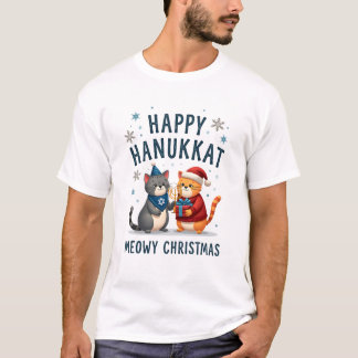 Camiseta Gato Feliz Navidad Feliz Hanukkah Judío Cristiano