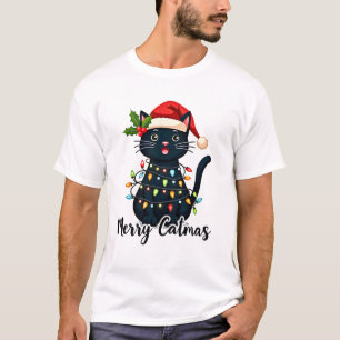 Camiseta Gato Feliz Navidad Luz de Navidad de Gato Negro Na
