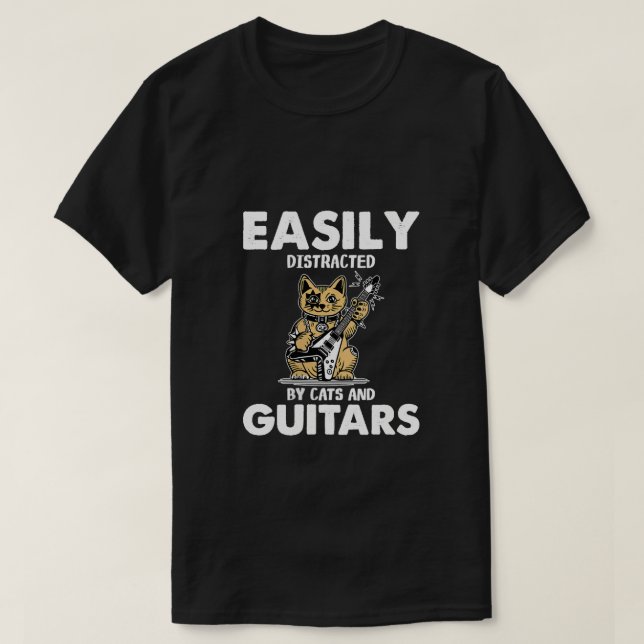 Camiseta Gato femenino tocando guitarra | Fácilmente distra (Diseño del anverso)