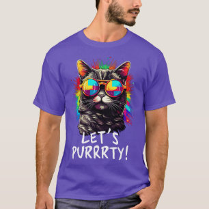 Camiseta Gato fiesta en gafas de sol Hombres Mujeres 90 Ret