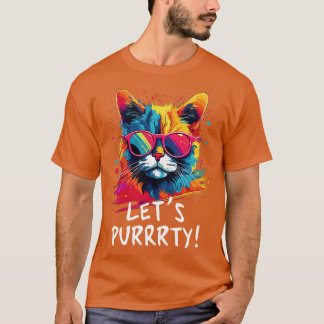 Camiseta Gato fiesta en gafas de sol Hombres Mujeres 90 Ret