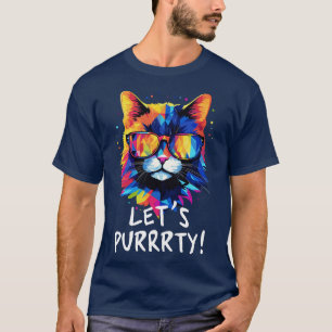 Camiseta Gato fiesta en gafas de sol Hombres Mujeres 90 Ret