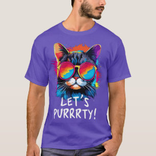 Camiseta Gato fiesta en gafas de sol Hombres Mujeres 90 Ret