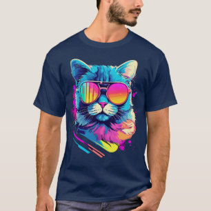 Camiseta Gato fiesta en gafas de sol Hombres Mujeres Retro