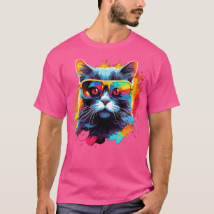 Camiseta Gato fiesta en gafas de sol Hombres Mujeres Retro 