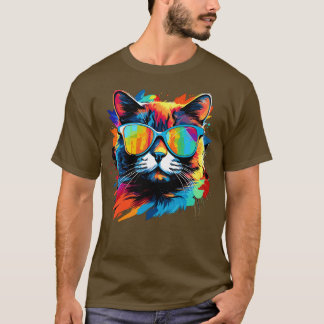 Camiseta Gato fiesta en gafas de sol Hombres Mujeres Retro 