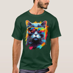 Camiseta Gato fiesta en gafas de sol Hombres Mujeres Retro 
