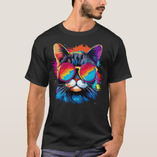Camiseta Gato fiesta en gafas de sol Hombres Mujeres Retro 