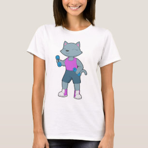 Camiseta Gato Fisicoculturista Pesas Culturismo