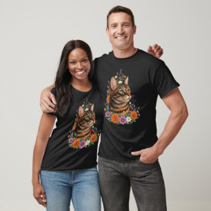 Camiseta Gato Flor Floral Lindo Gatito Gráfico Hombres Muje