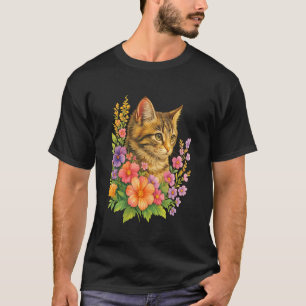 Camiseta Gato Flor Floral Lindo Gatito Gráfico para Hombres