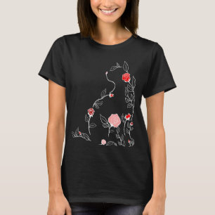 Camiseta Gato Flor Roja Gráfica Roja
