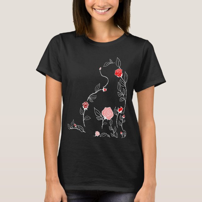 Camiseta Gato Flor Roja Gráfica Roja (Anverso)