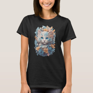 Camiseta Gato floral adorable acuarela salpicadura