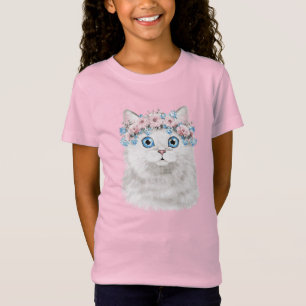 Camiseta Gato floral blanco dulce
