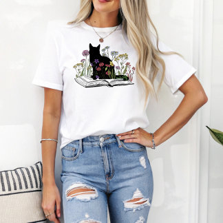 Camiseta Gato floral de Boho sentado en el amante de los li