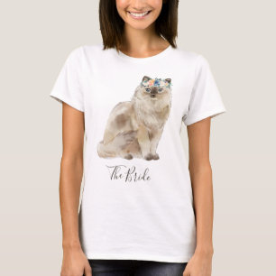 Camiseta Gato floral de la novia de la acuarela caprichosa