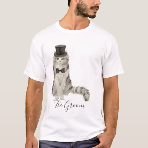 Camiseta Gato floral del novio de la acuarela caprichosa